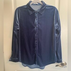 Blue Velvet Button-Up Shirt